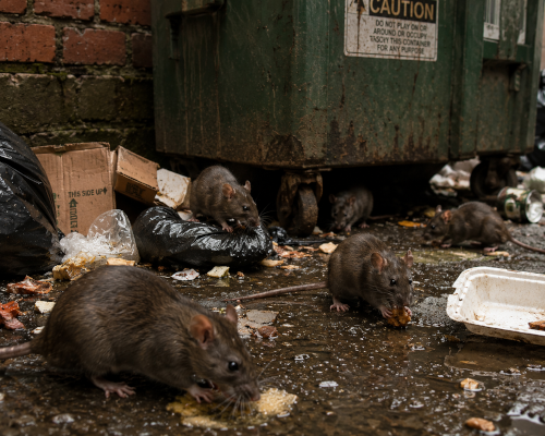 river rats outside a dumpster on beachside in Daytona Beach